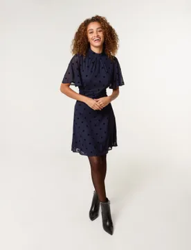 Polka Dot Tie Back Dress - L / NAVY - female - Blue Vanilla - FashionsVida