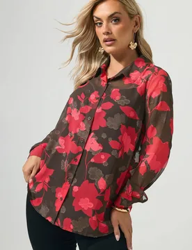 Women's Jacquard Shirt in Dark Brown Size: 26-28 - Dark Brown - Size: 26-28 - Yours - FashionsVida