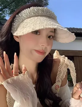 Women's Summer Lace Pearl Sun Hat Korean Style Outdoor UV Protection Empty Top Breathable Sun Hat for Beach Picnic - Aliexpress - FashionsVida