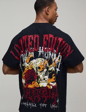 Herren Übergroßes T-Shirt Mit Naht-Print In Limitierter Auflage Black Größe Medium