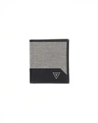 Portafoglio nero in misto pelle con inserto in tessuto e logo metallico