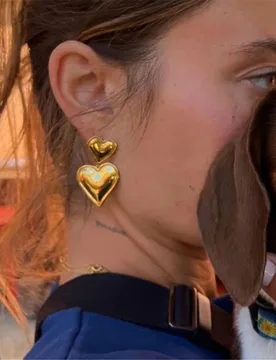 Pendientes con forma de corazón doble de acero inoxidable para mujer, regalo de San Valentín - Shein - FashionsVida