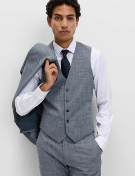 Regular Fit Check Waistcoat Mid Blue male - M&S - FashionsVida