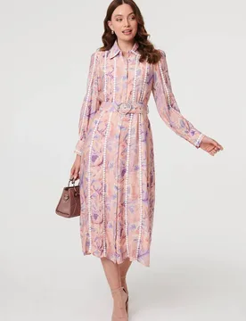 Floral Embellished Midi Shirt Dress - Pink - Size: 12 - Izabel London - FashionsVida