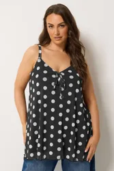 Polka Dot Mesh Vest Top - Black - Size: 22-24