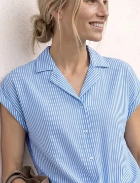 Dropped Shoulder Bluse mit Bowling-Kragen female Blau - Street One - FashionsVida