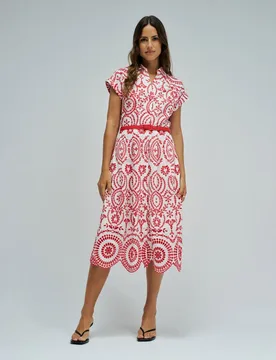 Vestido camisero en bordado inglés de mujer - Salsa Jeans - FashionsVida