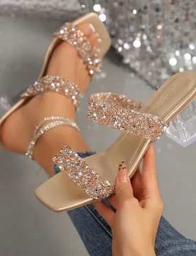Nuevas sandalias de tacón alto y grueso para mujer de talla grande, cómodas y minimalistas, con punta cuadrada, punta abierta, tejido transparente, - Shein - FashionsVida