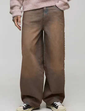 Herren Hohe Baggy-Jeans Hosen Mit Rohen Applikationen Im Washed-Look Brown Größe 30 - boohooMAN - FashionsVida