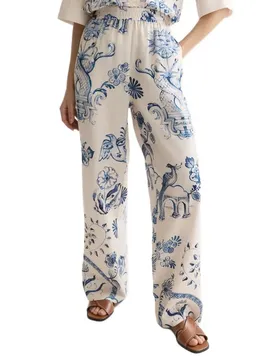 Pantaloni Gia Wide Leg Delft Tiles Blue XL