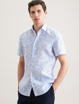Slim Leinenhemd Druck Blau 38