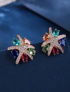 Dazzling Full CZ Cubic Zirconia Sea Star Stud Earrings for Women Party Dress Fashion Jewelry CE12069 - Aliexpress - FashionsVida