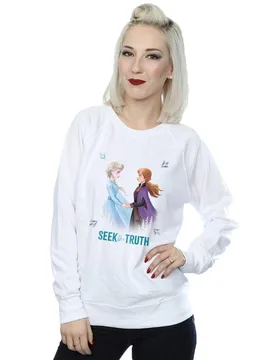 Women's Frozen 2 Elsa & Anna Seek The Truth Sweatshirt in White Size: Large - White - Size: L - Disney - FashionsVida