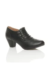 Mid Heel Brogue Button Ankle Boots Shoe Boots - Black - Size: 9