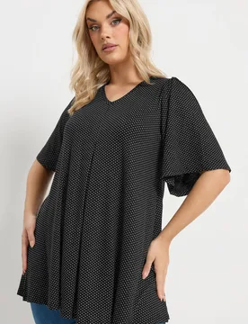 Polka Dot Print Front Top - Black - Size: 16 - Yours - FashionsVida