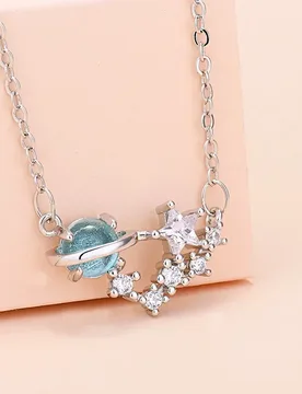 Fashion Star Planet Pendant Necklace Cute Sweet Girl Clavicle Chain Necklace with Blue Crystal Planet Charms Friendship Jewelry - Aliexpress - FashionsVida