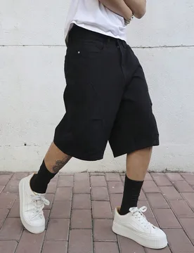 Pantalones cortos vaqueros de talla grande para hombre, de verano, negros, casuales, sueltos y de pierna ancha - Shein - FashionsVida