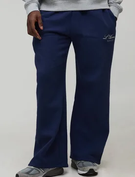 Herren Weite Jogginghose mit "" Stickerei Navy Größe Small - boohooMAN - FashionsVida