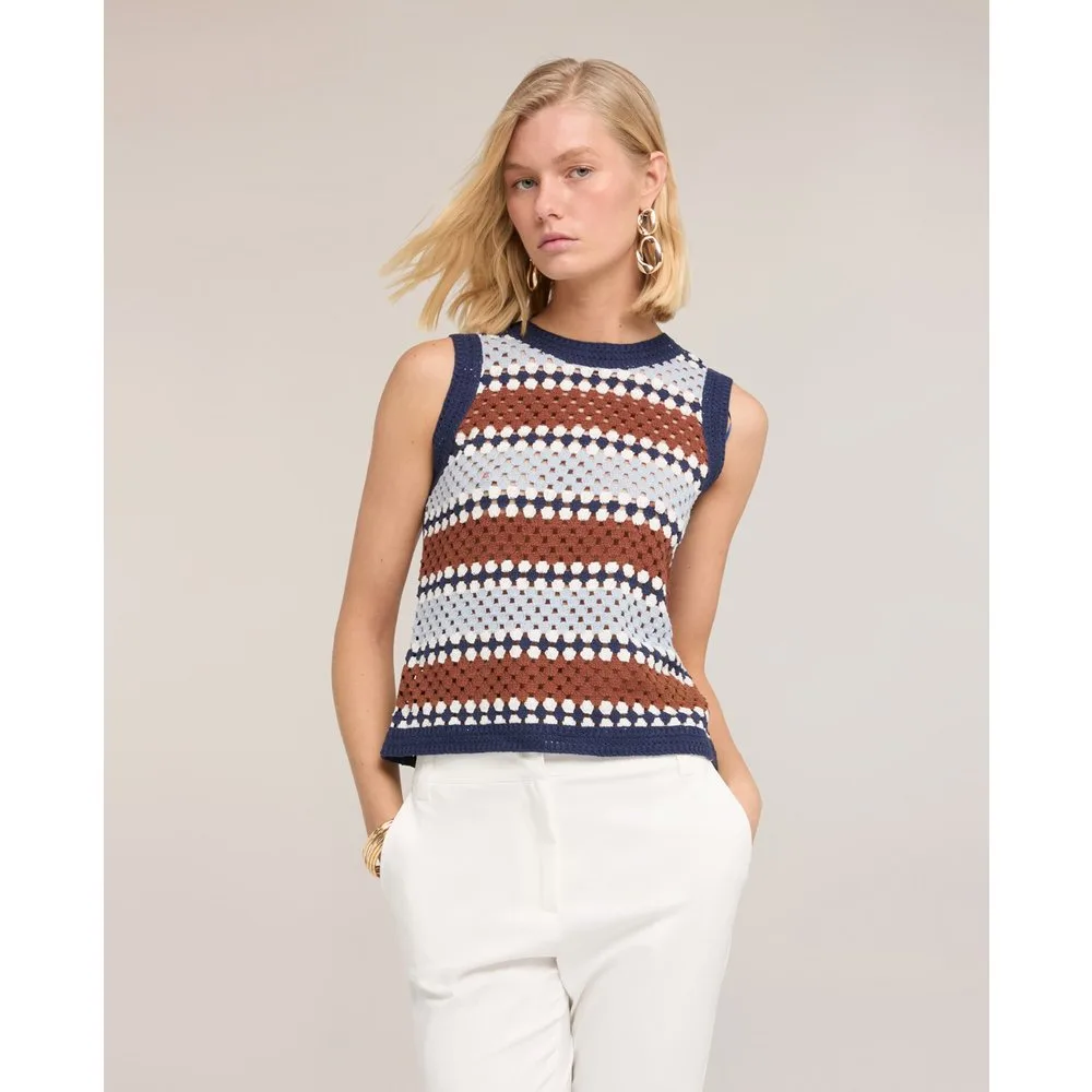 Jersey de mujer de punto crochet modelo corto sin mangas - Motivi - FashionsVida