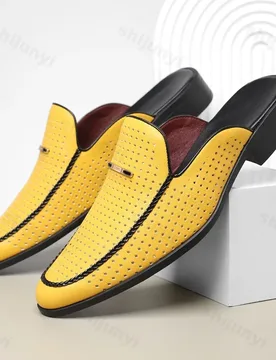 Men's Fashion Casual Half Drag Hollow Breathable Sandals Outdoor Comfortable Beach Slip on Color Block Leather Slippers for Men - Aliexpress - FashionsVida