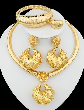 African Gold Plated Jewelry Set Unusual Pendant Necklace and Earrings Bridal Accessories Women Brazilian Party Bracelet Jewelry - Aliexpress - FashionsVida