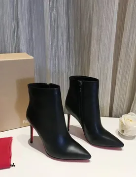 Elegant Lady Black Leather Pointed Toe Short Boots For Women Side Zipper Red Sole Botas Mujer Stiletto High Heels Mature Female - Aliexpress - FashionsVida
