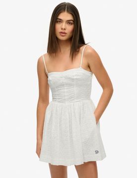 Superdry Damen Mini-trägerkleid mit Lochstickerei White - Größe: 44