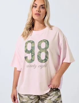 Women's '98' Camo Print T-Shirt in Pink Size: 18 - Pink - Size: 18 - Yours - FashionsVida