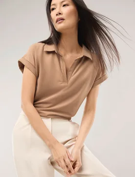 Poloshirt Edelmodal, noch offen: Größenlauf, Farbe Beige, 46, weicher Modal-/Baumwollmix modischer Schnitt Damen - Walbusch - FashionsVida