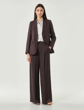 Giacca marrone monopetto in twill di misto lino e tasche laterali - Emme Marella - FashionsVida