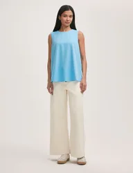 Crepe Round Neck Shell Top Light Blue female