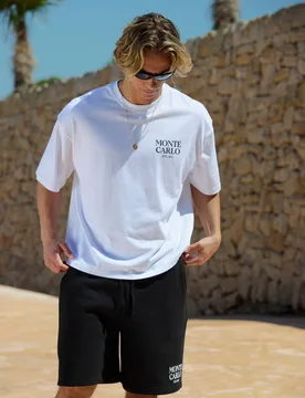 Men's Oversized Monte Carlo T-Shirt & Baggy Short Set Black Size Medium Black M - boohooMAN - FashionsVida