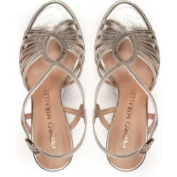 Sandalias de tacón de mujer de piel metalizada