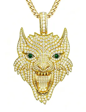 VANAXIN Iced Out Wolf Head Pendant Necklace for Men 14K Gold Plated Cubic Zirconia Hip Hop Jewelry for Streetwear - Aliexpress - FashionsVida