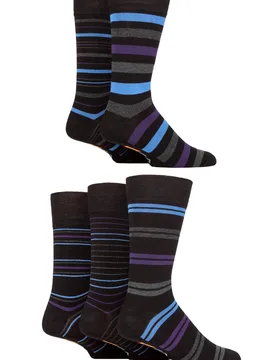 Mens 5 Pair Argyle, Patterned and Striped Bamboo Socks Black / Purple / Blue Stripe 6-11 Mens - Black - Size: 6-11 Mens - Farah - FashionsVida