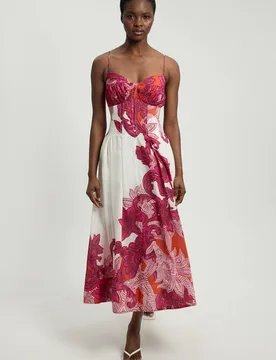 Women's Baroque Silk Cotton Strappy Midi Dress Size: 16 - Multicolor - Size: 16 - Karen millen - FashionsVida
