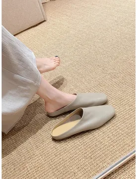 New Summer Soft Leather Square Toe Closed Toe Slide Sandals Women Vintage Slip On Flat Mules Outdoor Daily Lazy Slippers - Aliexpress - FashionsVida