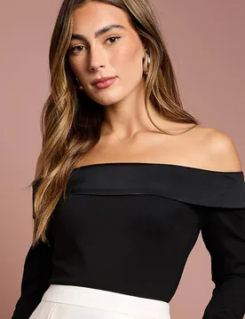 Women's Long Sleeve Satin Trim Bardot Top in Black Size: 14 - Black - Size: 14 - Coast - FashionsVida