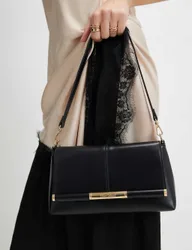 Faux Leather Patent Finish Clutch Bag Black female