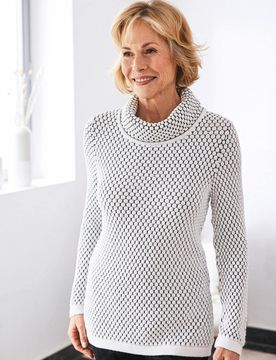 Stracciatella-Waben-Strick-Pullover - schwarz-weiß - female - Size: 44