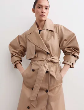 Cotton Rich Barrel Sleeve Trench Coat Camel female - Jaeger - FashionsVida