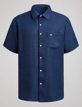 Camisa casual de manga corta con botones de color azul para hombre - Shein - FashionsVida