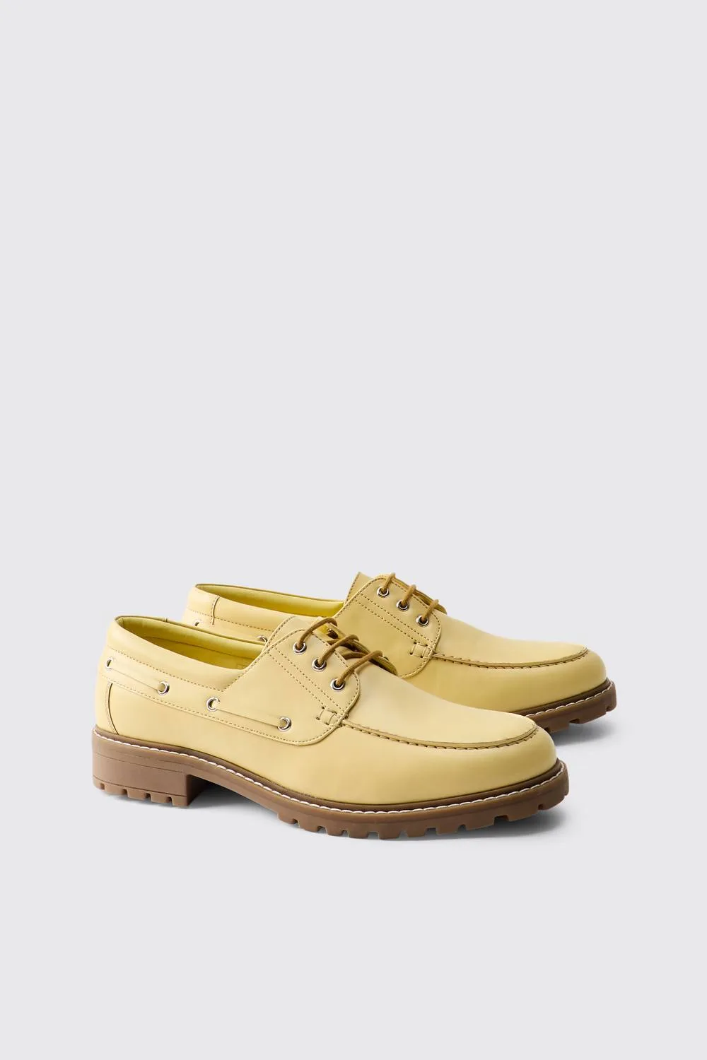 Herren PU-Bootsschuh Yellow Größe 46 - boohooMAN - FashionsVida