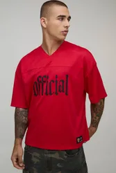 Herren Übergroßes Kastenförmiges Offizielles Sport-Oberteil Mit V-Ausschnitt Red Größe Large
