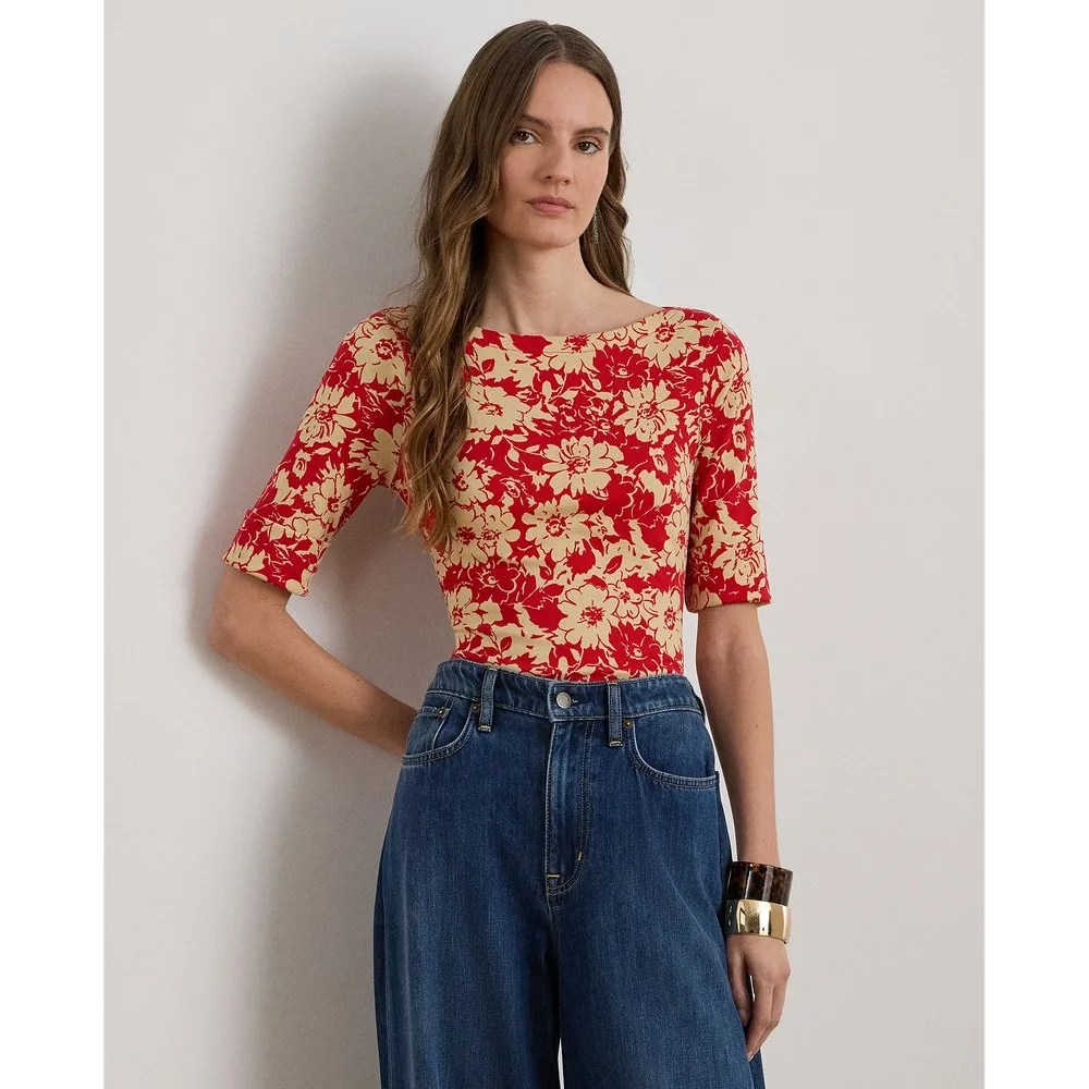 Camiseta de mujer de algodón elástico con estampado - Lauren Ralph Lauren - FashionsVida