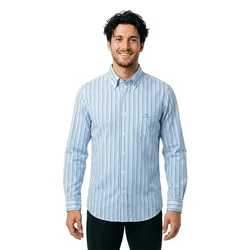 Camicia A Maniche Lunghe Broadcloth Stripe Blue L