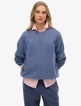 Superdry Damen Baumwolle Logo Druck Athletic Essentials Relaxed Crew Sweatshirt, Marineblau - Größe: 42 - 64.99 - FashionsVida