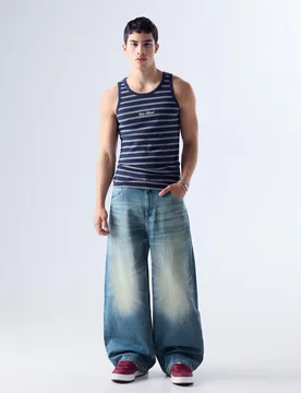 Jeans Baggy Fit Boucle Arrière 38 Bleu Lavé - Bershka - FashionsVida
