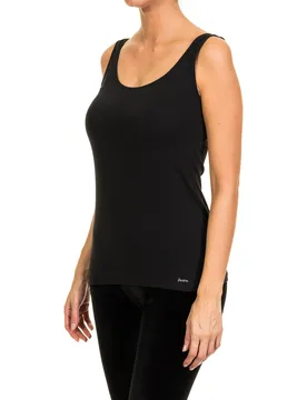 Womens Wide Strap Round Neckline Lightweight Fabric T-Shirt 1045201 - Black - Size X-Large - Janira - FashionsVida