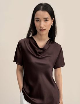 Donna Top Seta Elegante Scollo Drappeggiato 44